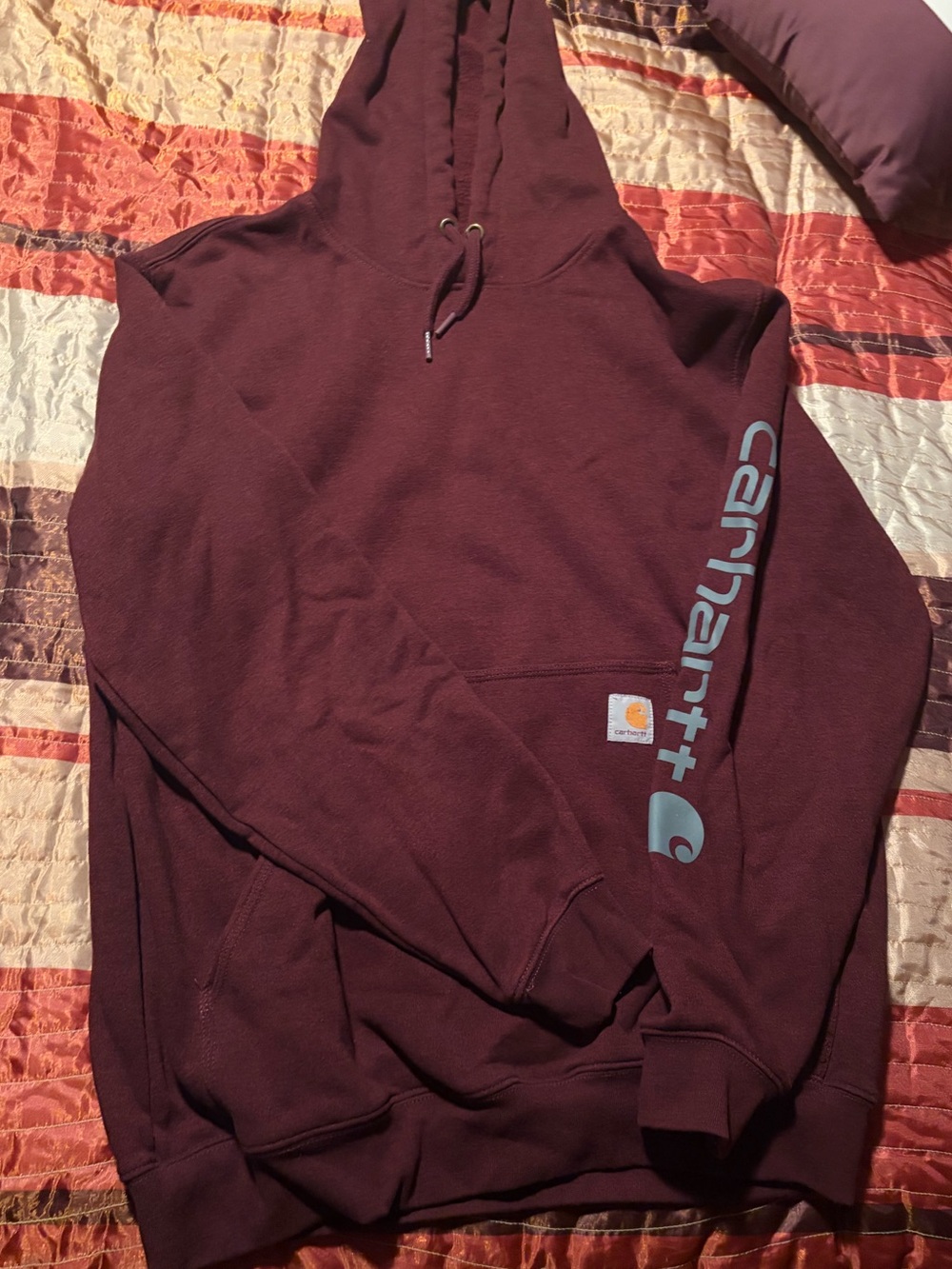 Carhartt Maroon Pullover Hoodie with Sleeve Logo